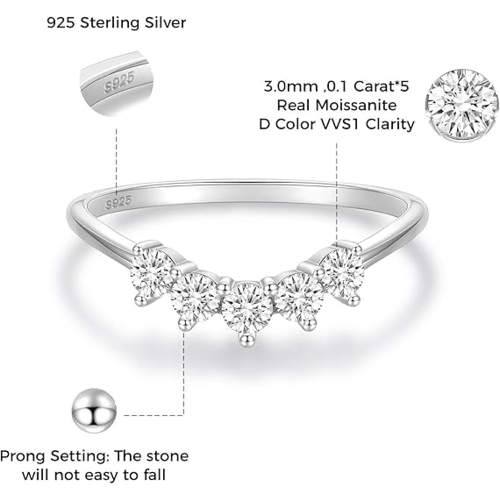 Curved Moissanite Wedding Ring